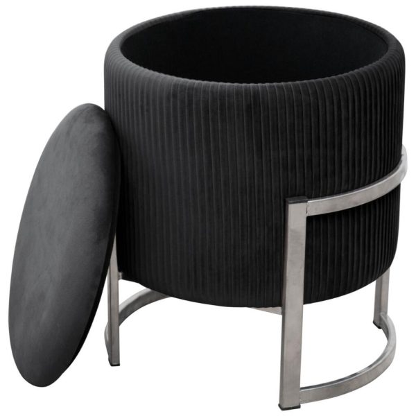 Taburet, rotund, cu spatiu depozitare, catifea, negru, max 80 kg, 40×46 cm, Porto, Akord
