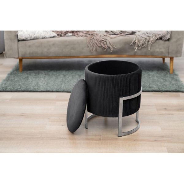 Taburet, rotund, cu spatiu depozitare, catifea, negru, max 80 kg, 40x46 cm, Porto, Akord
