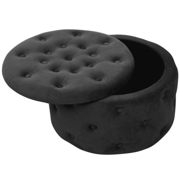 Taburet, rotund, cu spatiu depozitare, catifea, negru, max 80 kg, 55×30 cm, Alia, Akord