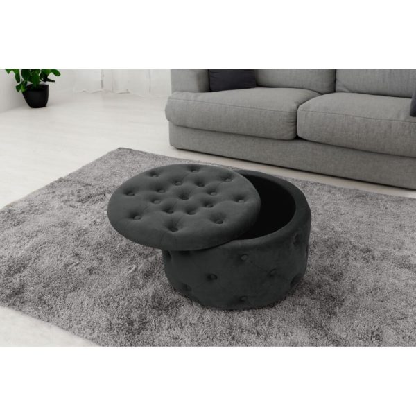 Taburet, rotund, cu spatiu depozitare, catifea, negru, max 80 kg, 55×30 cm, Alia, Akord