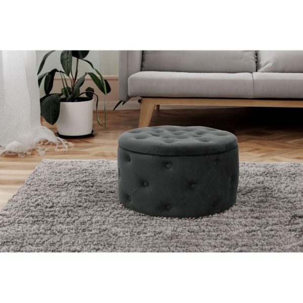 Taburet, rotund, cu spatiu depozitare, catifea, negru, max 80 kg, 55x30 cm, Alia, Akord