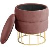 Taburet, rotund, cu spatiu depozitare, catifea, roz, max 80 kg, 37×42 cm, Elza, Akord