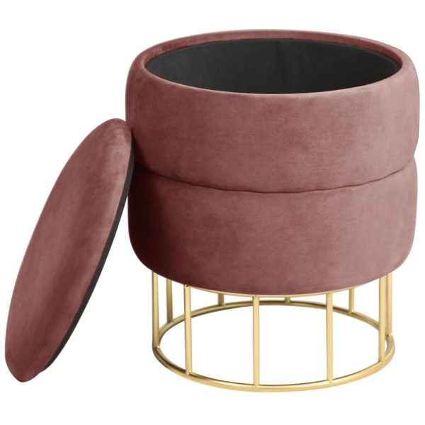 Taburet, rotund, cu spatiu depozitare, catifea, roz, max 80 kg, 37×42 cm, Elza, Akord
