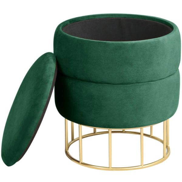 Taburet, rotund, cu spatiu depozitare, catifea, verde, max 80 kg, 37×42 cm, Elza, Akord