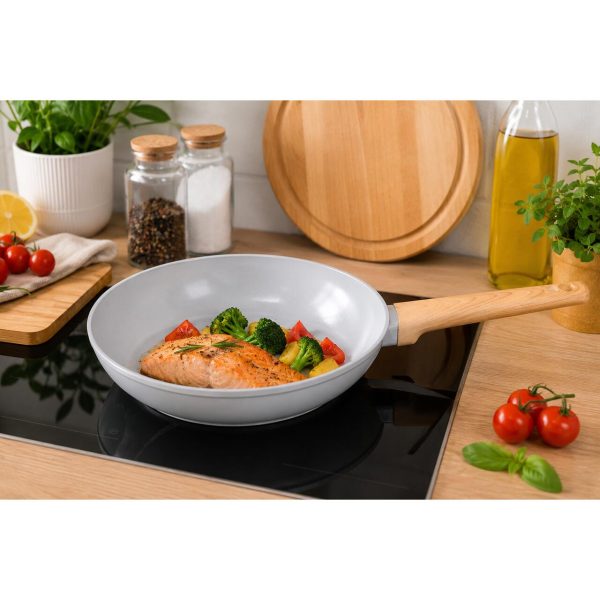 Tigaie ceramica cu maner lemn, rotunda, 24 cm, MagicHome Harmony