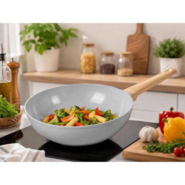 Tigaie tip Wok, ceramica, maner lemn, 28 cm, MagicHome Harmony
