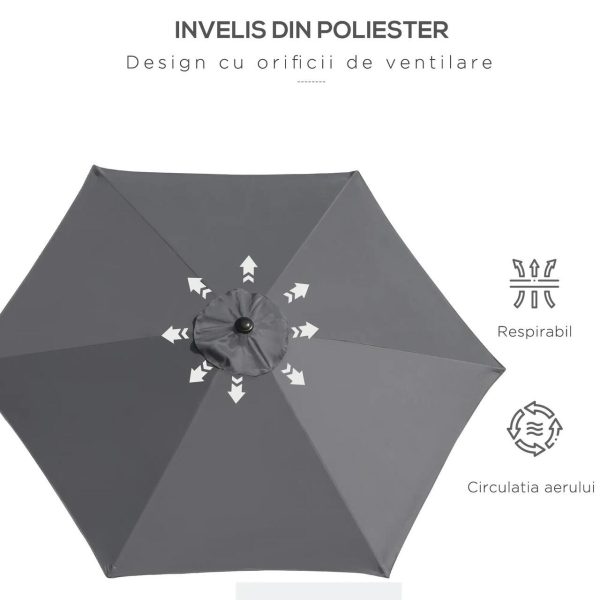 Umbrela gradina/terasa, stalp aluminiu, cu inclinatie, manivela, gri inchis, 270 cm