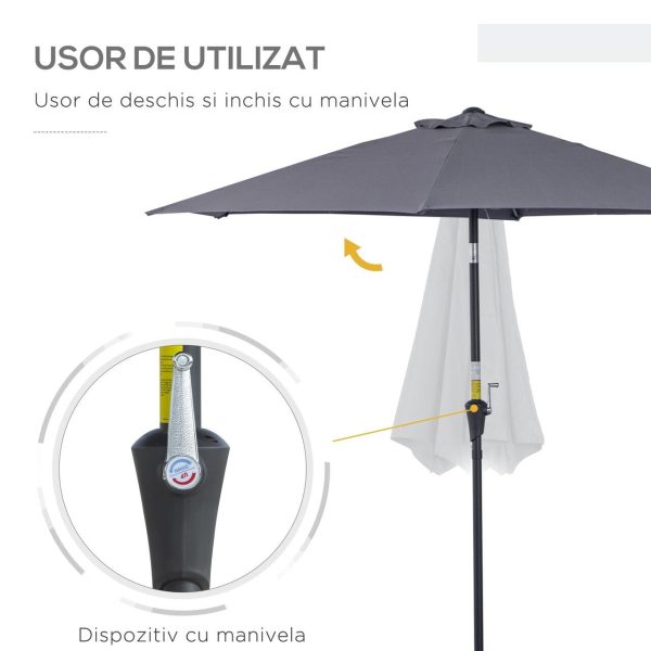 Umbrela gradina/terasa, stalp aluminiu, cu inclinatie, manivela, gri inchis, 270 cm