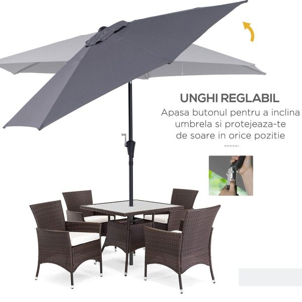 Umbrela gradina/terasa, stalp aluminiu, cu inclinatie, manivela, gri inchis, 270 cm