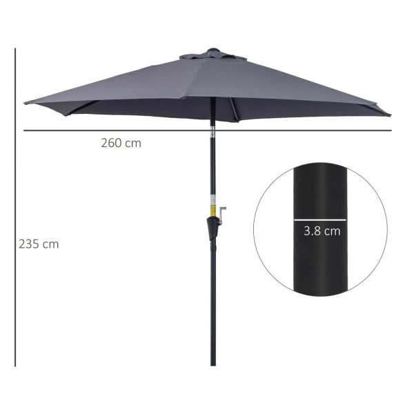 Umbrela gradina/terasa, stalp aluminiu, cu inclinatie, manivela, gri inchis, 270 cm