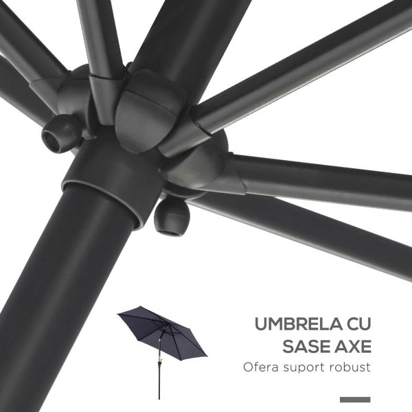 Umbrela gradina/terasa, stalp aluminiu, cu inclinatie, manivela, gri inchis, 270 cm
