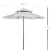 Umbrela gradina/terasa, acoperis dublu pentru ventilatie, stalp lemn, alb, 265 cm