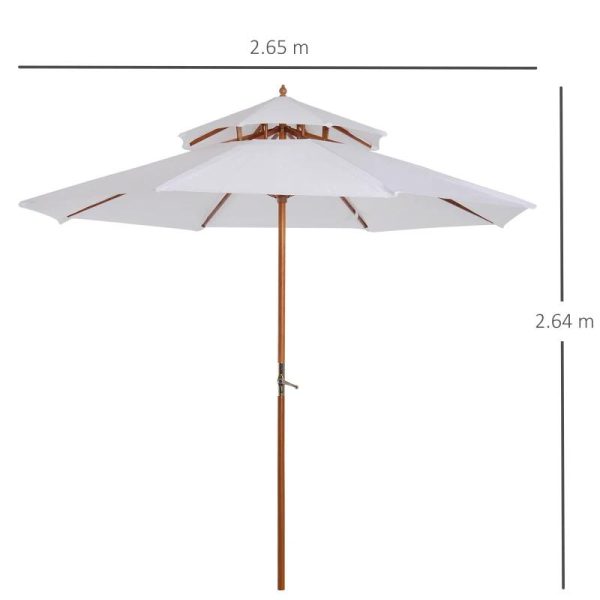 Umbrela gradina/terasa, acoperis dublu pentru ventilatie, stalp lemn, alb, 265 cm