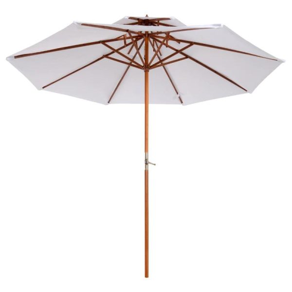 Umbrela gradina/terasa, acoperis dublu pentru ventilatie, stalp lemn, alb, 265 cm