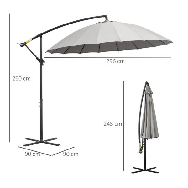 Umbrela gradina/terasa, articulatie tip banana, cu manivela, gri, 296 cm