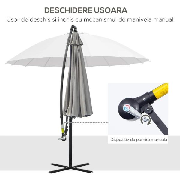 Umbrela gradina/terasa, articulatie tip banana, cu manivela, gri, 296 cm