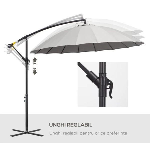 Umbrela gradina/terasa, articulatie tip banana, cu manivela, gri, 296 cm