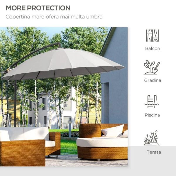 Umbrela gradina/terasa, articulatie tip banana, cu manivela, gri, 296 cm