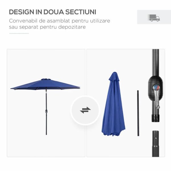 Umbrela gradina/terasa, cu inclinatie, manivela, albastru, 300 cm