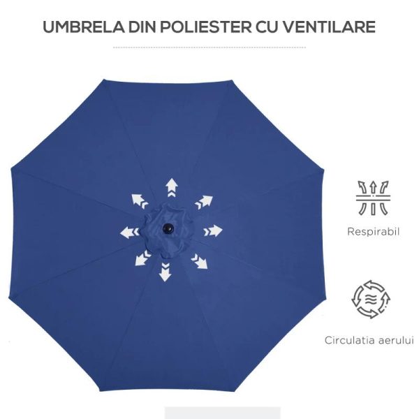 Umbrela gradina/terasa, cu inclinatie, manivela, albastru, 300 cm