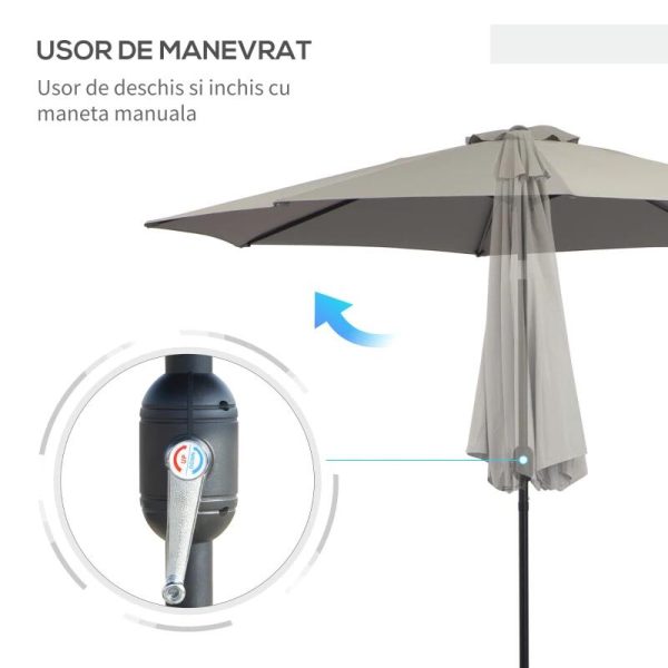 Umbrela gradina/terasa, cu inclinatie, manivela, gri, 300 cm