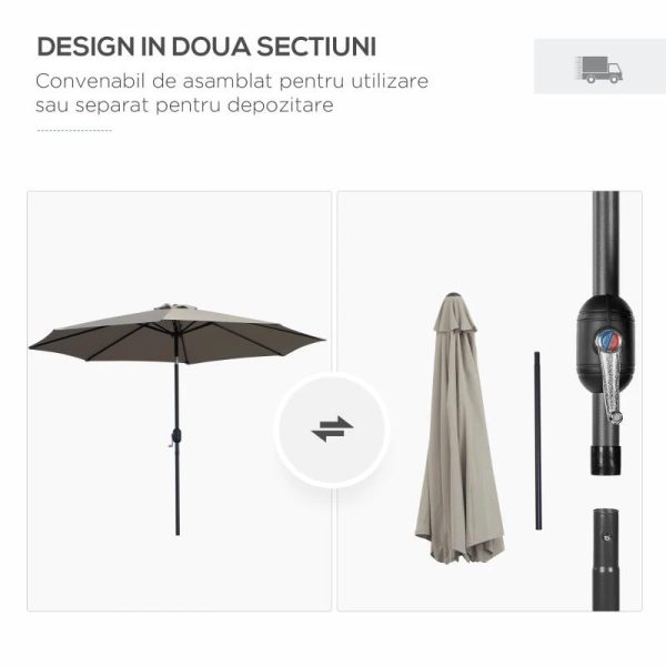 Umbrela gradina/terasa, cu inclinatie, manivela, gri, 300 cm