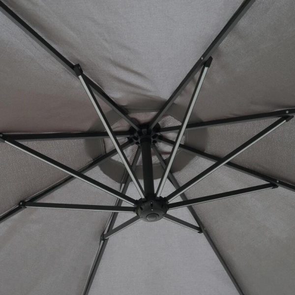 Umbrela gradina/terasa cu panou solar, iluminare LED, articulatie tip banana, manivela, gri, 295 cm