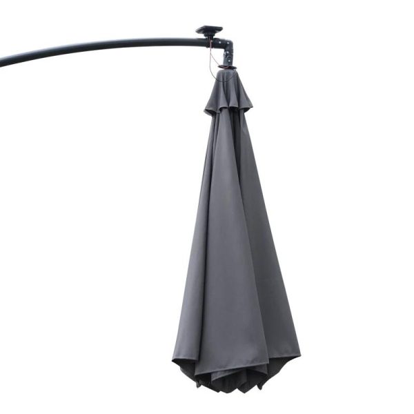 Umbrela gradina/terasa cu panou solar, iluminare LED, articulatie tip banana, manivela, gri, 295 cm