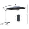 Umbrela gradina/terasa cu panou solar, iluminare LED, articulatie tip banana, manivela, gri, 295 cm