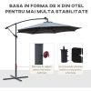 Umbrela gradina/terasa cu panou solar, iluminare LED, articulatie tip banana, manivela, gri, 295 cm