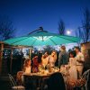 Umbrela gradina/terasa cu panou solar, iluminare LED, articulatie tip banana, manivela, verde, 295 cm