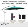 Umbrela gradina/terasa cu panou solar, iluminare LED, articulatie tip banana, manivela, verde, 295 cm