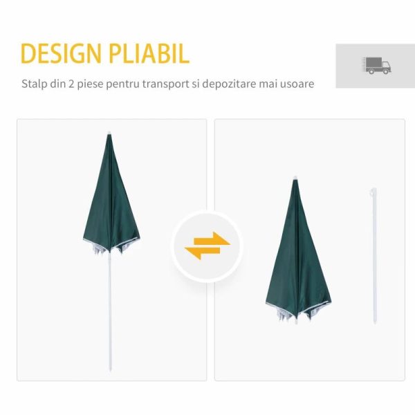 Umbrela plaja cu parasolar, 2 contragreutati, verde inchis, 200 cm