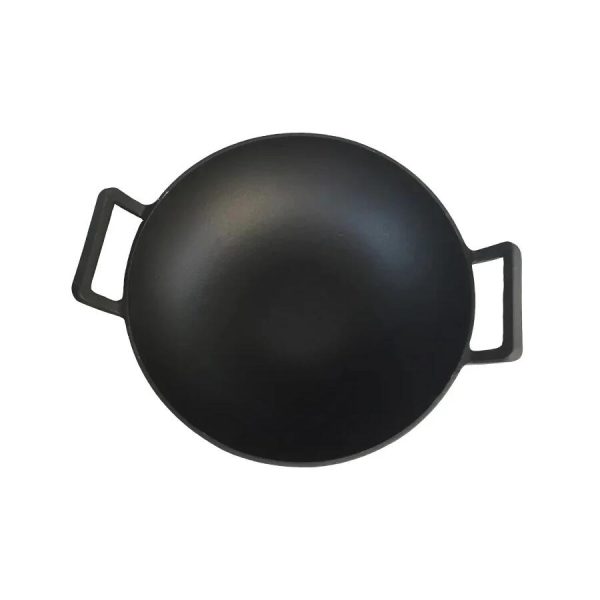 Vas de fonta tip Wok cu capac de lemn, 36.5×10 cm, Perfect Home