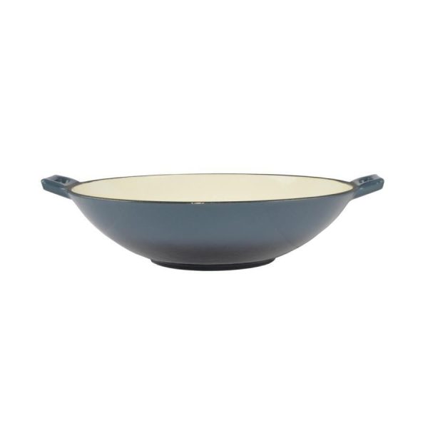 Vas de fonta tip Wok, emailat, 35.5×11 cm, cu lingura de lemn, Perfect Home
