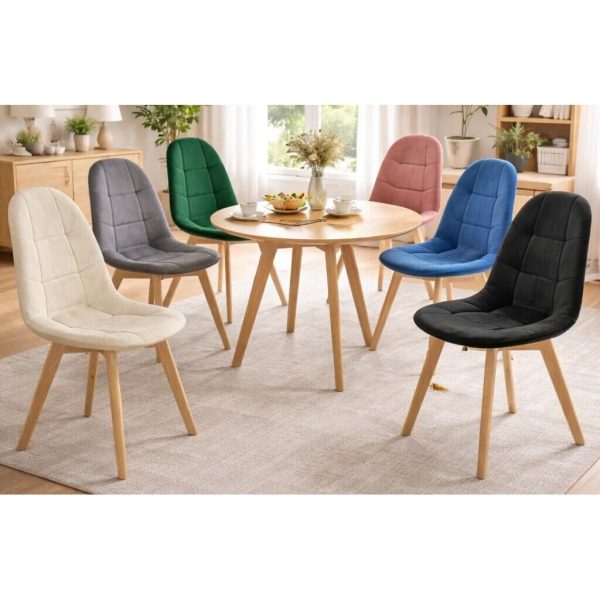Scaun bucatarie/living, Artool, Bora, catifea bej, picioare lemn natur, 44.5x54x81.5 cm