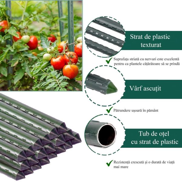 Set 100 araci de gradina, suport pentru rosii, castraveti si fasole, metal acoperit cu PVC, rezistenti la rugina, verde, 180×2 cm, Artool