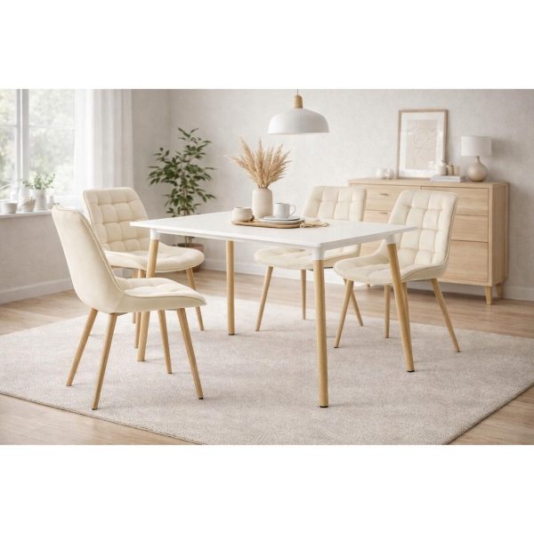 Set 4 scaune bucatarie/living, Artool, Bera, catifea bej deschis, picioare metal natur, 54x60x88 cm