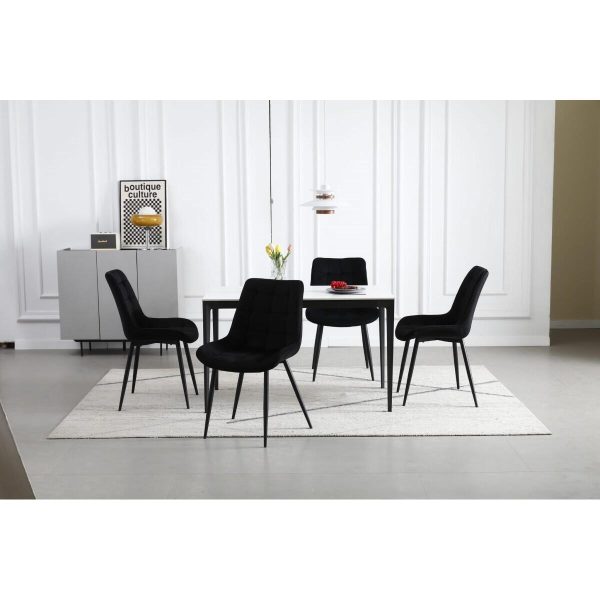 Set 4 scaune bucatarie/living, Artool, Bera, catifea neagra, picioare metal negru, 54x60x88 cm