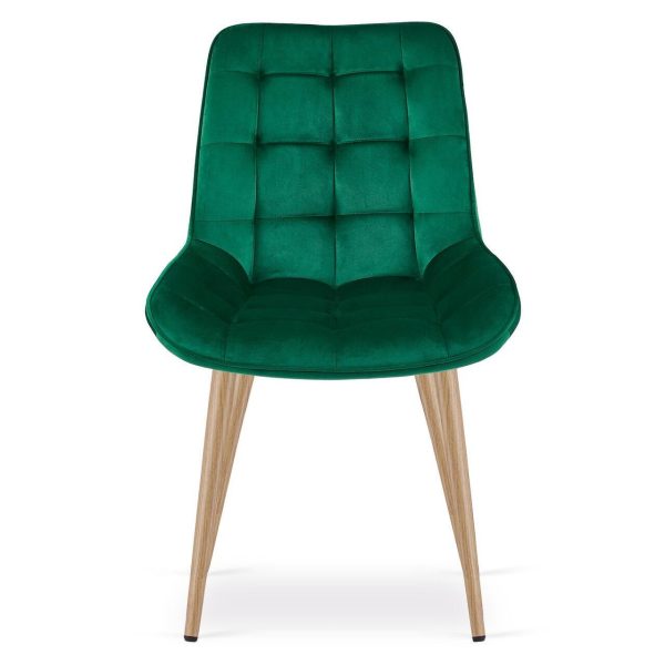 Set 4 scaune bucatarie/living, Artool, Bera, catifea verde, picioare metal natur, 54x60x88 cm