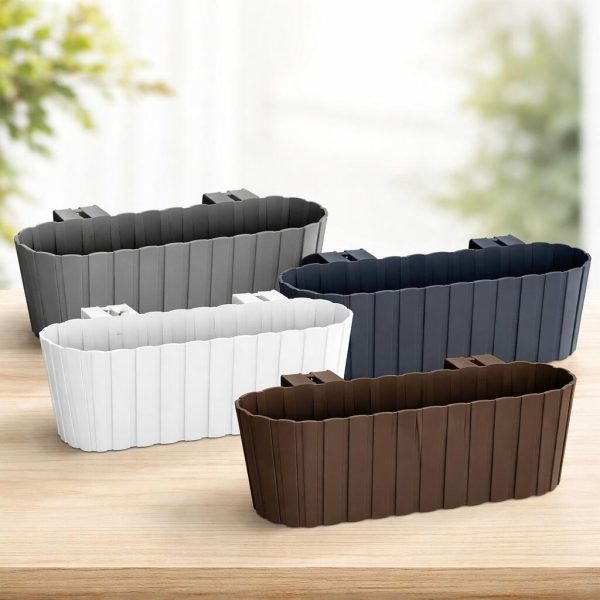 Set 4 jardiniere decorative cu suport de plastic, alb, 4.9 L, 38.3×21.2×13 cm, Boardee Hook