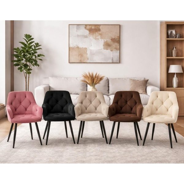 Scaun stil fotoliu bucatarie/living, Artool, York, catifea roz, picioare metal negru, 56x62x83.5 cm