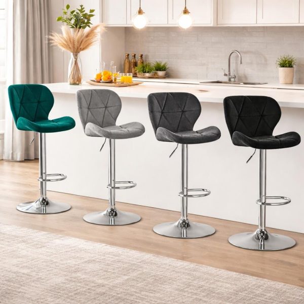 Scaun de bucatarie/bar, Artool, West, rotativ, catifea neagra, picior metal argintiu, 46×48.5×90-111 cm