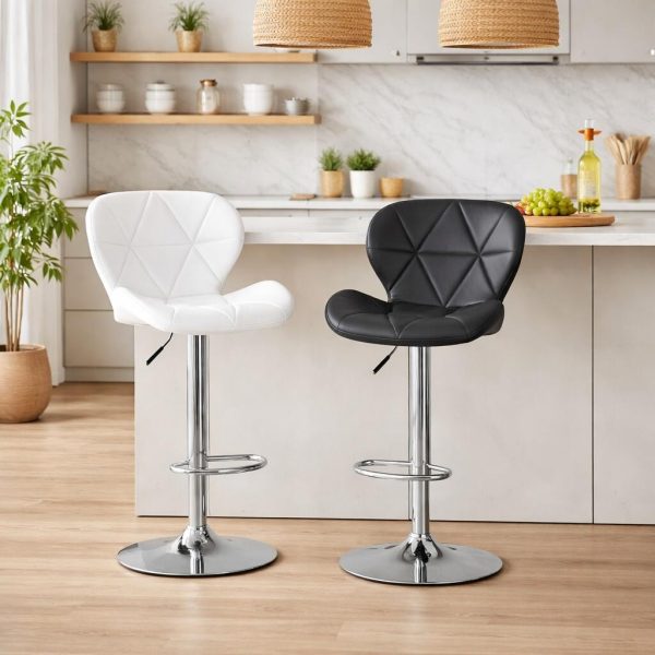 Scaun de bucatarie/bar, Artool, West, rotativ, piele ecologica neagra, picior metal argintiu, 46×48.5×90-111 cm