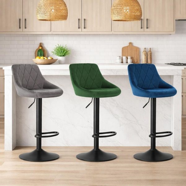 Set 2 scaune de bucatarie/bar, Artool, Kast, rotativ, catifea bleumarin, picior metal negru, 45.5x49x85-105 cm