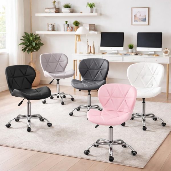 Scaun de birou, Artool, Avola, rotativ, piele ecologica, alb, 53.5×55.5×73.5-84.5 cm