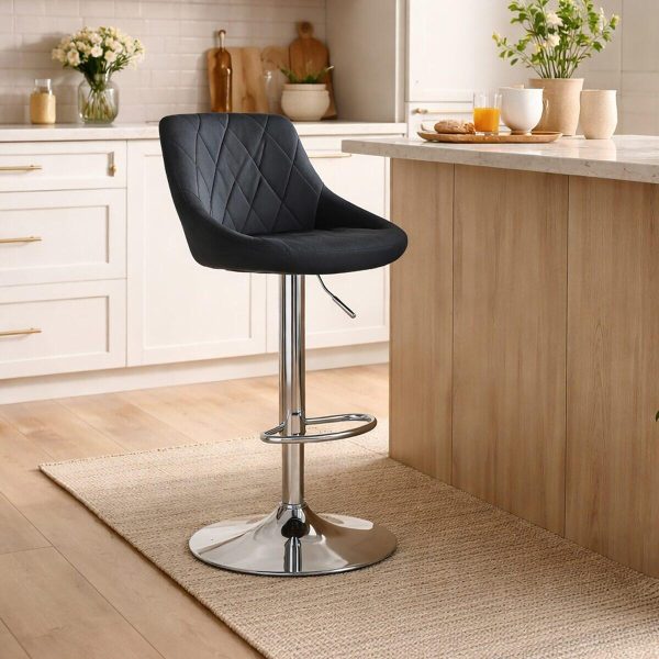 Set 2 scaune de bucatarie/bar, Artool, Kast, rotativ, catifea neagra, picior metal argintiu, 45.5x49x85-105 cm