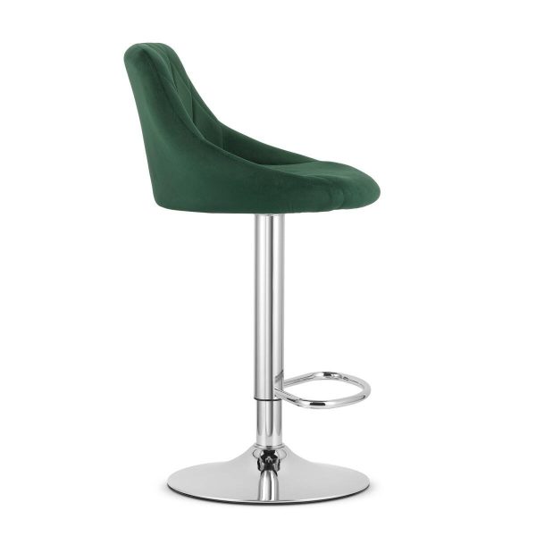 Set 2 scaune de bucatarie/bar, Artool, Kast, rotativ, catifea verde, picior metal argintiu, 45.5x49x85-105 cm