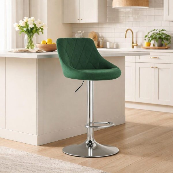 Set 2 scaune de bucatarie/bar, Artool, Kast, rotativ, catifea verde, picior metal argintiu, 45.5x49x85-105 cm