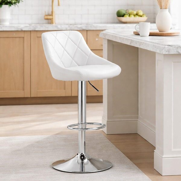 Set 2 scaune de bucatarie/bar, Artool, Kast, rotativ, piele ecologica alba, picior metal argintiu, 45.5x48.5x85-105 cm